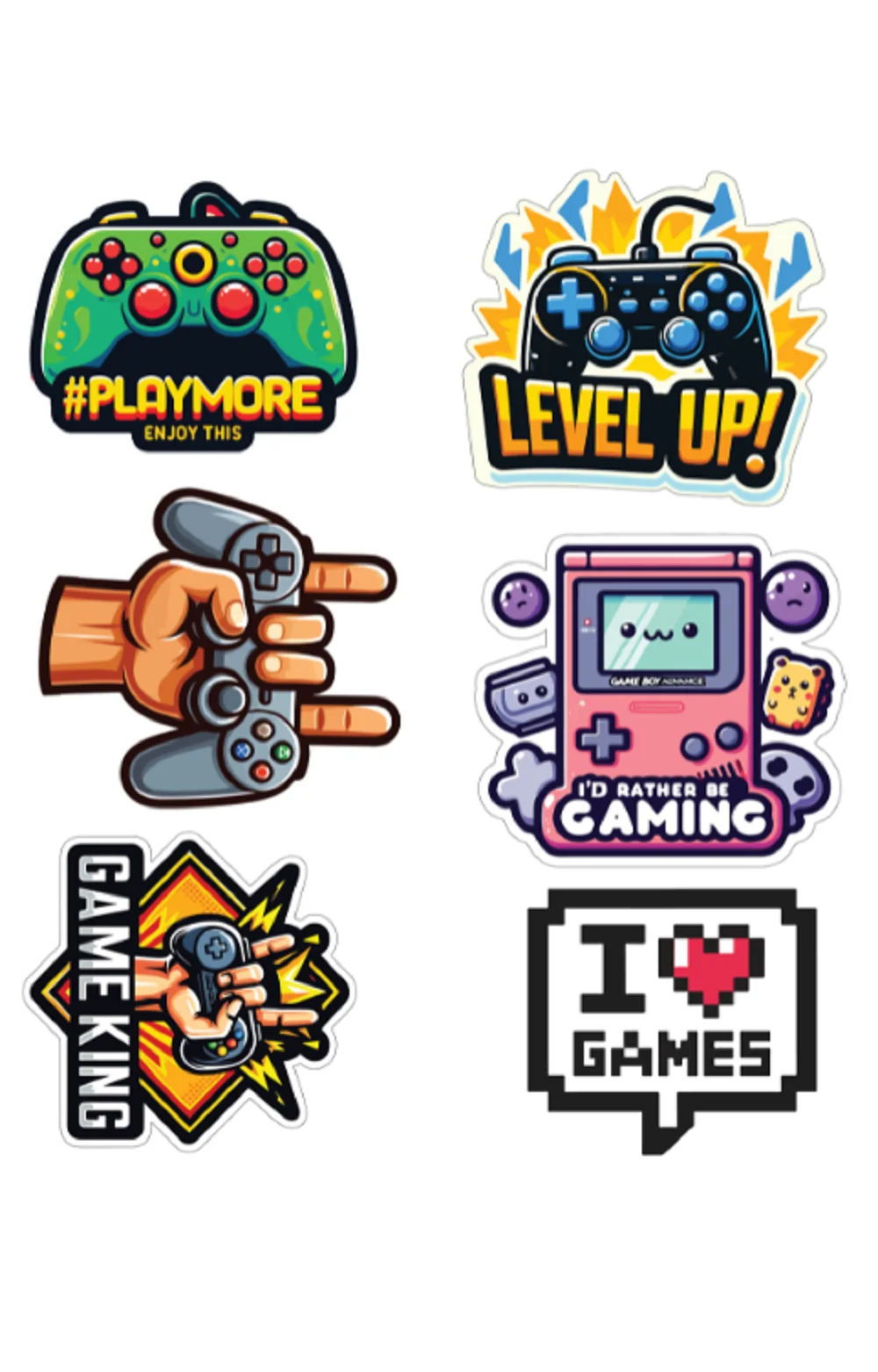 Video Game Sticker, Printed In Gloss Vinyl, Pack Of 6, Video Game Design, Size 2.5 Inch Of Each, Precut Sticker